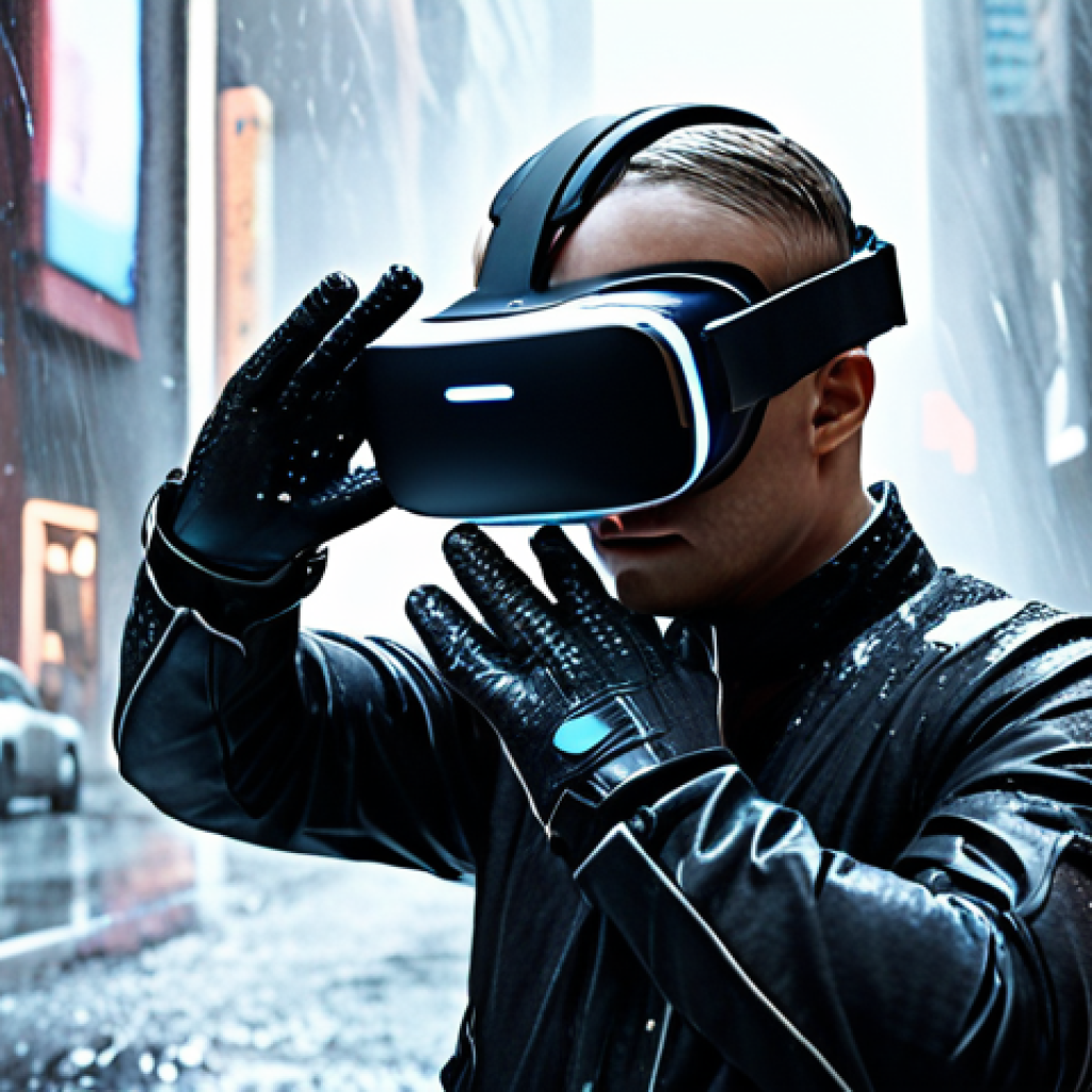 **

Prompt: Sensory VR experience, haptic gloves, feeling wind and rain, realistic textures, advanced technology, immersive, futuristic.

**