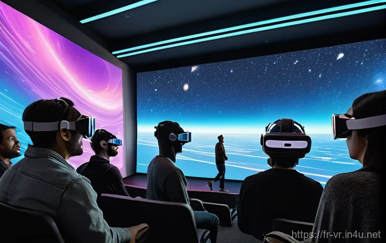 VR 영화관 - **Prompt:** A young adult, male or female, sits comfortably on a modern sofa in a softly lit living ...