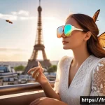 가상현실에서의 신체 반응 - **Prompt:** A young woman is sitting on a modern Parisian apartment balcony, wearing stylish sunglas...
